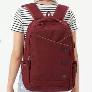 Casual Unisex Burgundy Laptop Backpack- Versatile Everyday Bag
